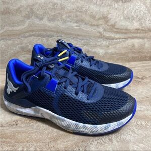 Under Armour UA Project Rock BSR 2 Mens Training Shoes Navy Blue White Size 9.5